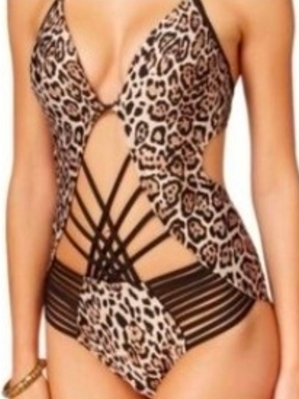 Kenneth Cole Cut Out Animal Print One Piece Swimsuit L